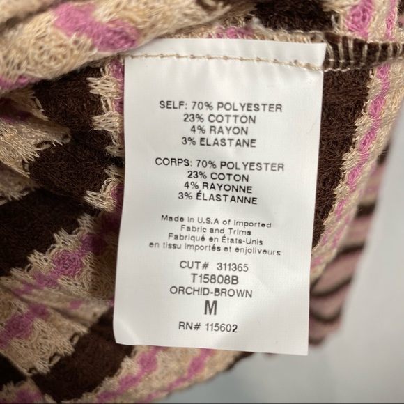 LUSH Cropped Hooded Pullover Sweater, Waffle Knit, Burgundy, Tan & Brown Stripes - Picture 12 of 13